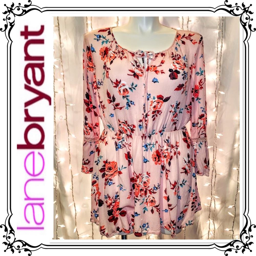 LANE BRYANT ⭐️ Pink Floral Babydoll Peasant Blouse
